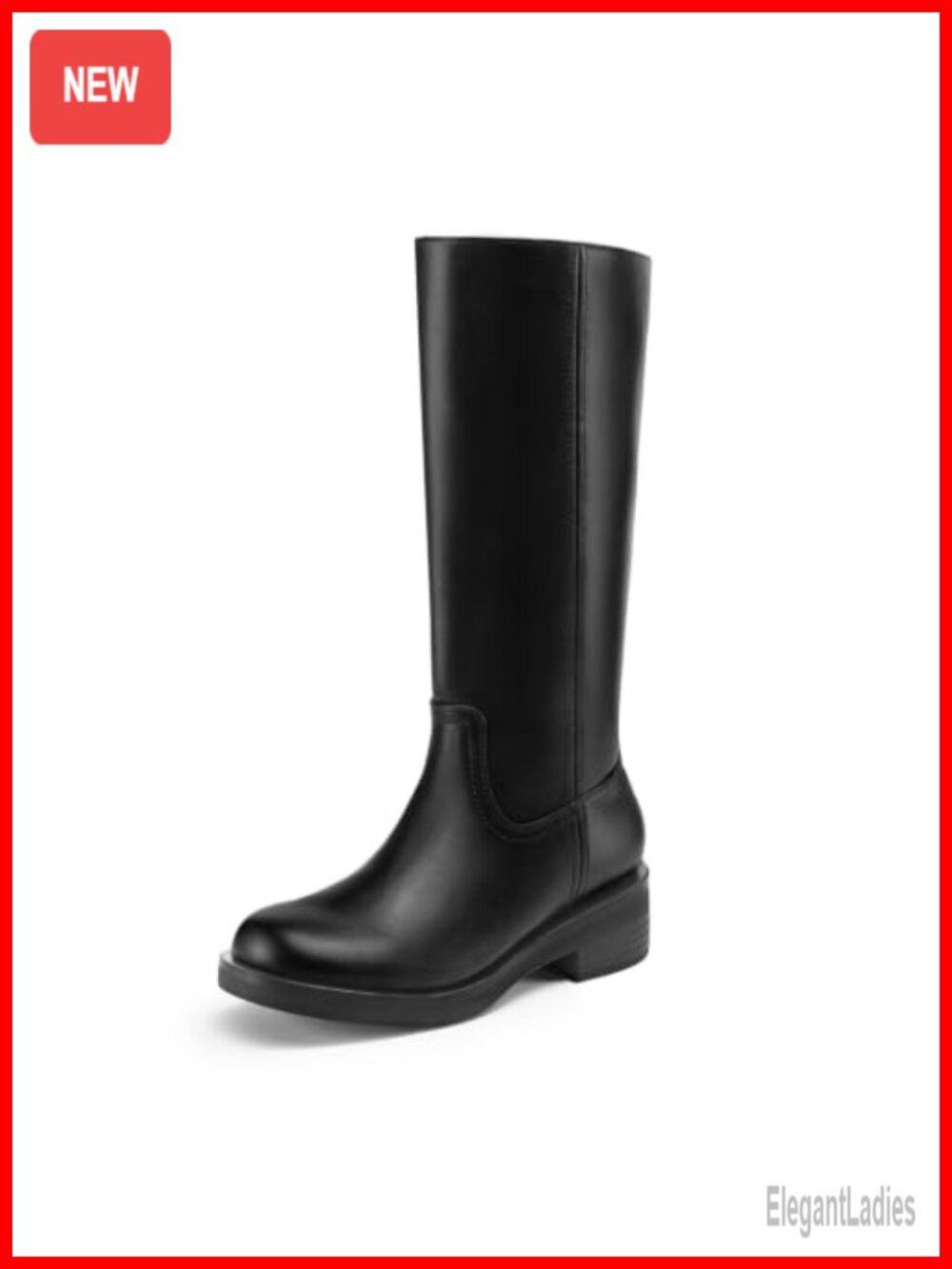 Women's Knee High Boots Faux Leather Round Toe Chunky Block Heel Side Zip
